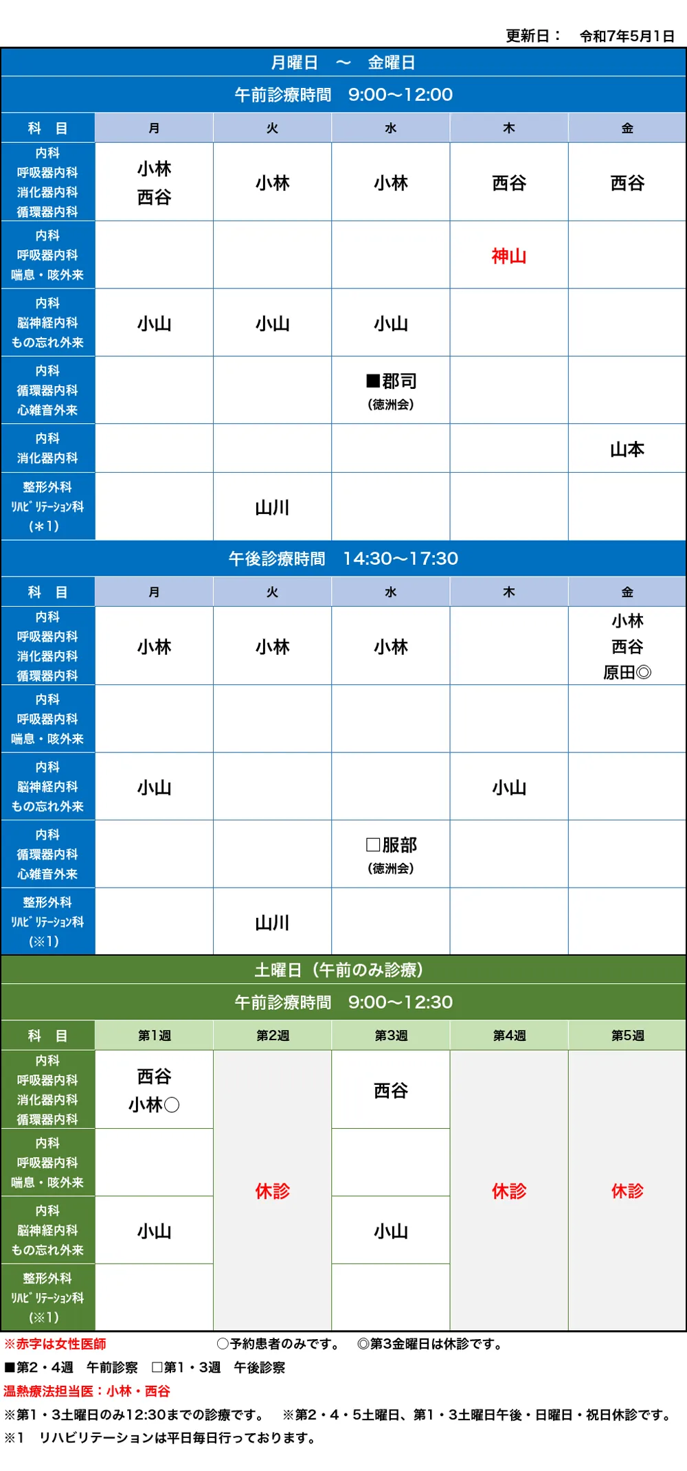 外来担当医表